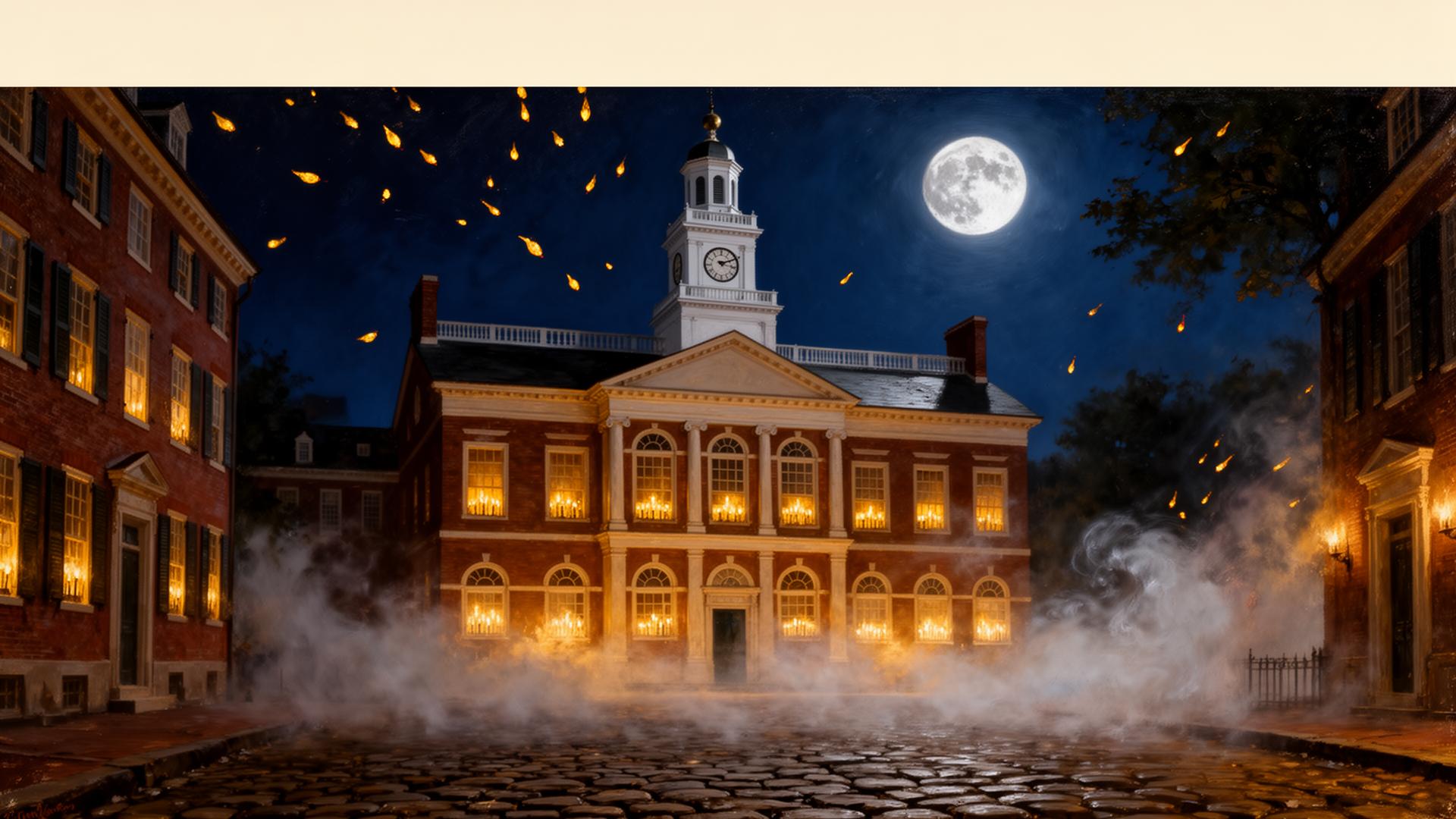 Independence Hall at night, July 1776