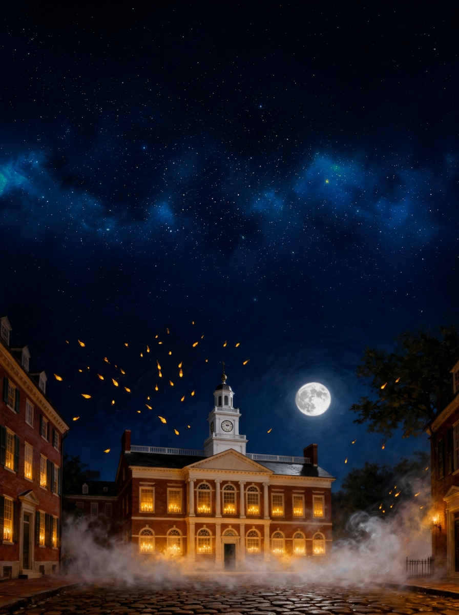 Independence Hall at night, July 1776